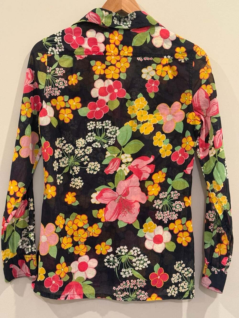 Ciao Sport Vintage 70s Floral Cotton Button-Up Long Sleeve Blouse Sz 10 - Picture 2 of 4